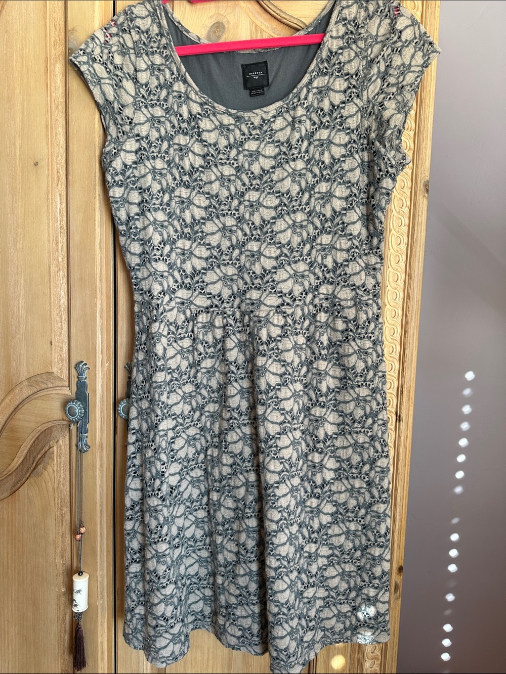Anthropologie Cream and Gray Lace Midi Dress